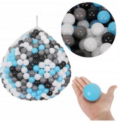 200 vnt. spalvotų plastikinių kamuoliukų 7 cm. juodi - mėlyni